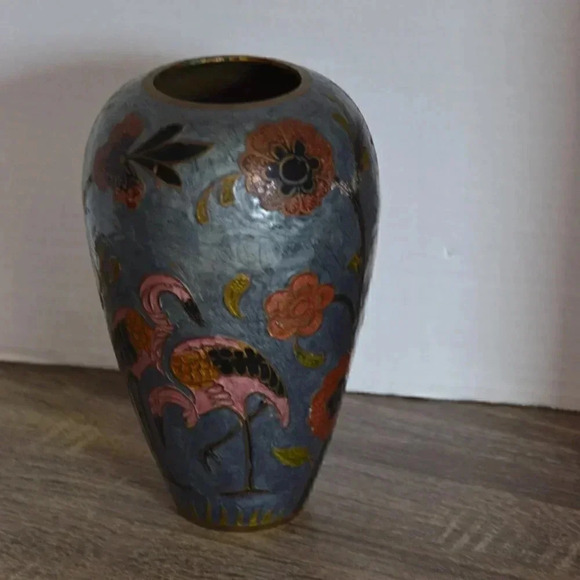 Vtg Cloisonne Flamingo Vase - Picture 3 of 10